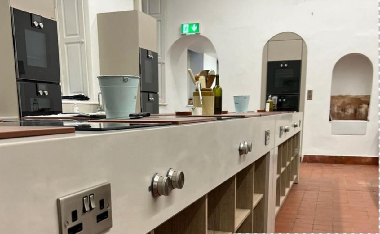 Kitchen counters with sockets and ovens